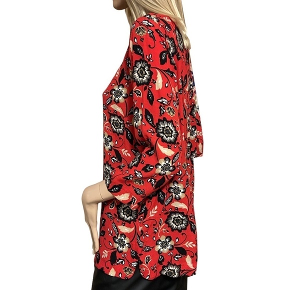 J. Jill Tunic Top Red Floral Filigree Viscose Rayon Boat Neck Keyhole Back - Picture 5 of 16